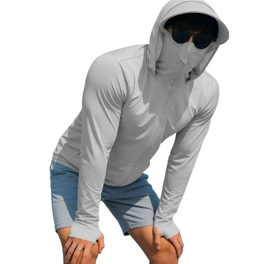 Men's UV Sun Protection Full-Zip Hoodie with Face Mask