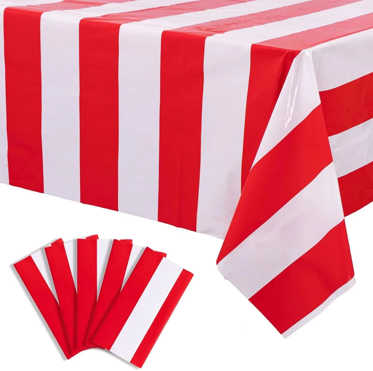 Red & White Striped Tablecloth – Waterproof Carnival Party Cover
