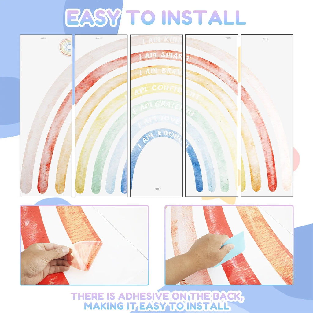 Colorful Rainbow Boho Wall Decals – Large 5-Piece PVC Sticker