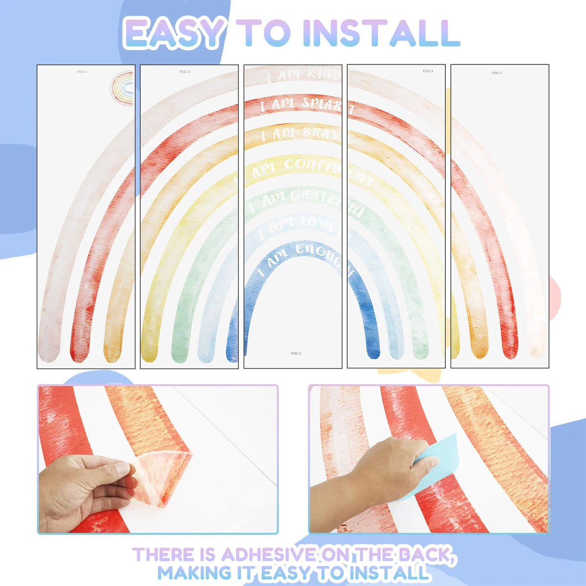 Colorful Rainbow Boho Wall Decals – Large 5-Piece PVC Sticker