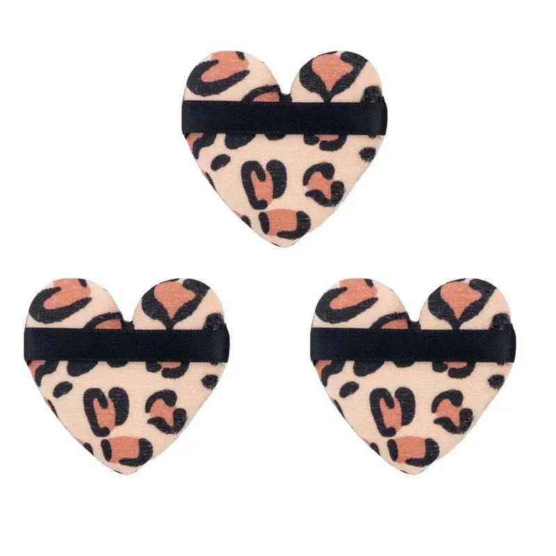 Leopard Print Velvet Powder Puff Set | 3 Shapes, Ribbon Strap