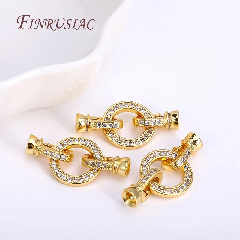 18K Gold Plated Zircon Round Connector Clasp | DIY Jewelry