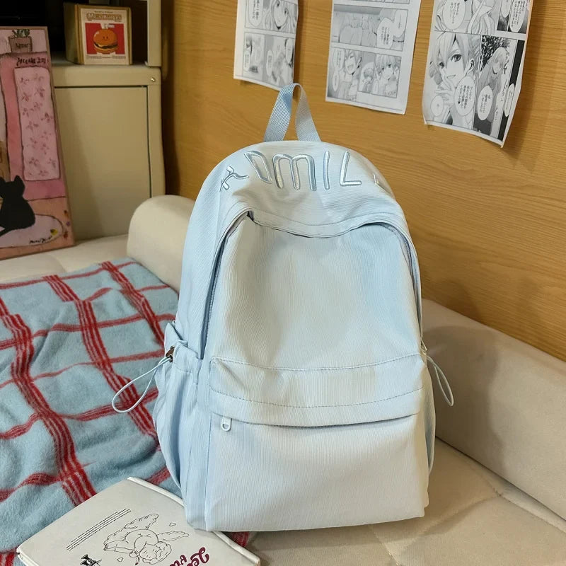 Lightweight Nylon Student Backpack – Solid Color, Zipper
