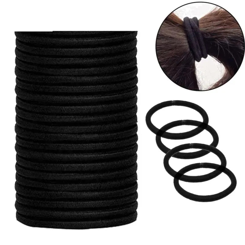 Black Elastic Hair Ties 4MM Ponytail Holders 10/30/50 Pack