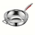 FEB.WIND Uncoated Stainless Steel Wok Flat Bottom Frying Pan
