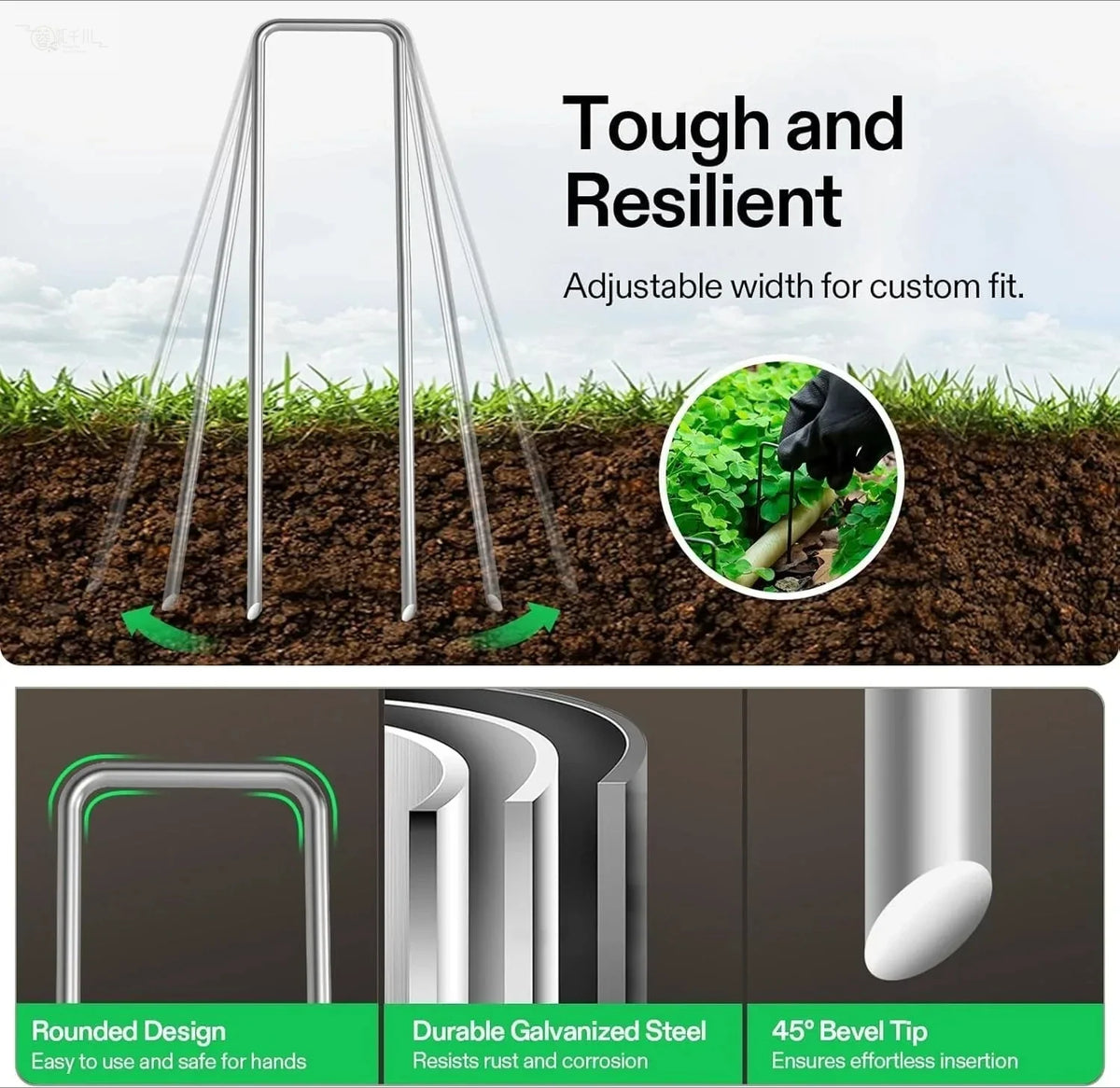50pcs U-Shaped Garden Stakes Heavy-Duty Stainless Steel Landscape Nails