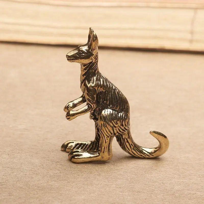 Vintage Solid Brass Kangaroo Figurine – Carved Desk Ornament