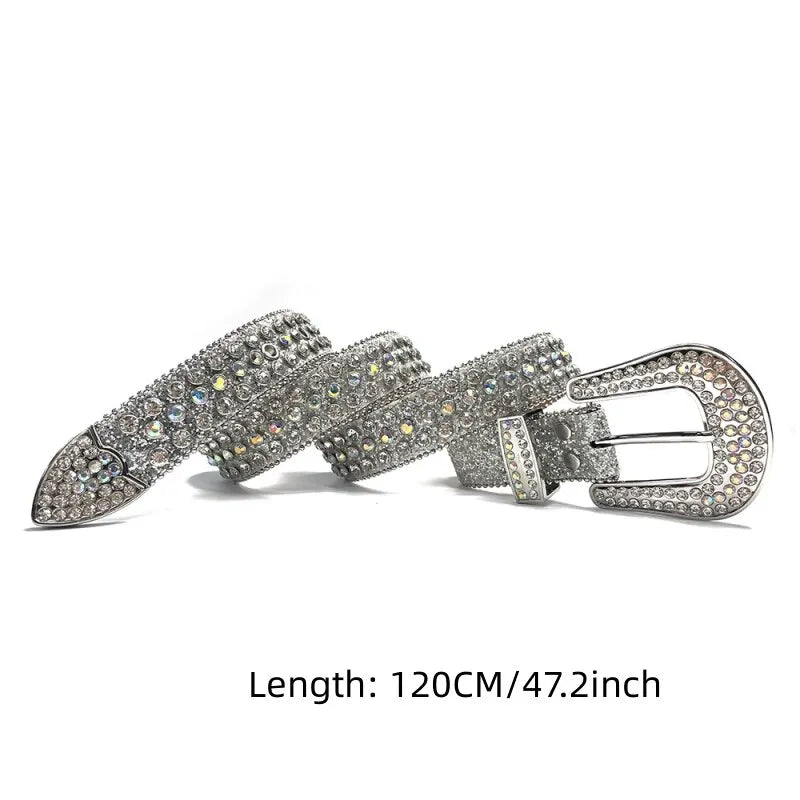 Women's Wide Rhinestone Belt – Luxury Faux Leather & Alloy Buckle
