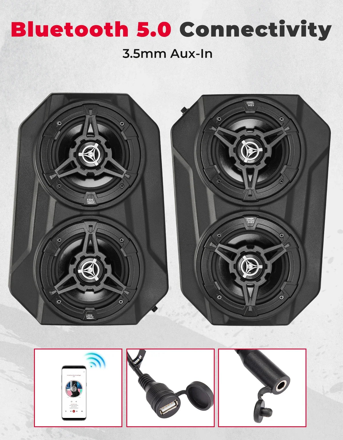 UTV Bluetooth Sound System 6.5" IP67 Speakers for RZR Can-Am