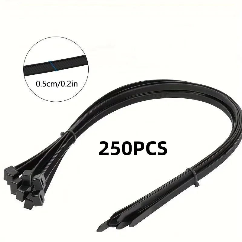 250pcs 8MM Heavy Duty Black Nylon Cable Zip Ties – Water Resistant