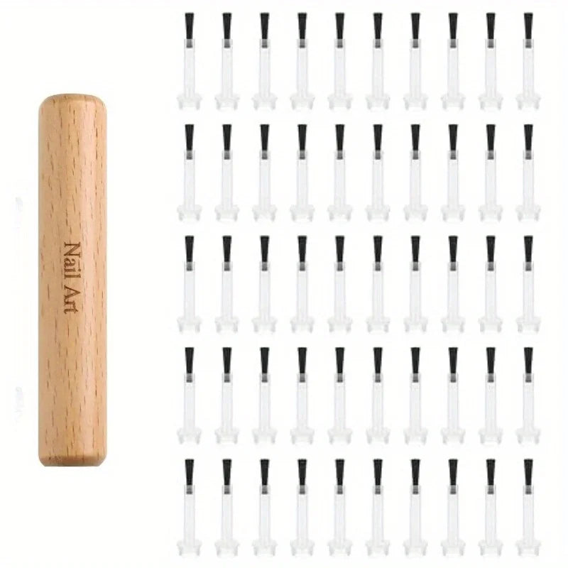 51pc Dual-Ended Nail Art Brush Set – Detachable Wood Handle