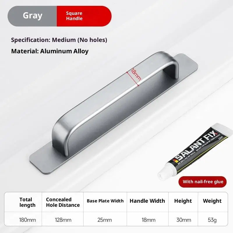 Drill-Free Aluminum Adhesive Door Handle for Sliding Doors & Drawers