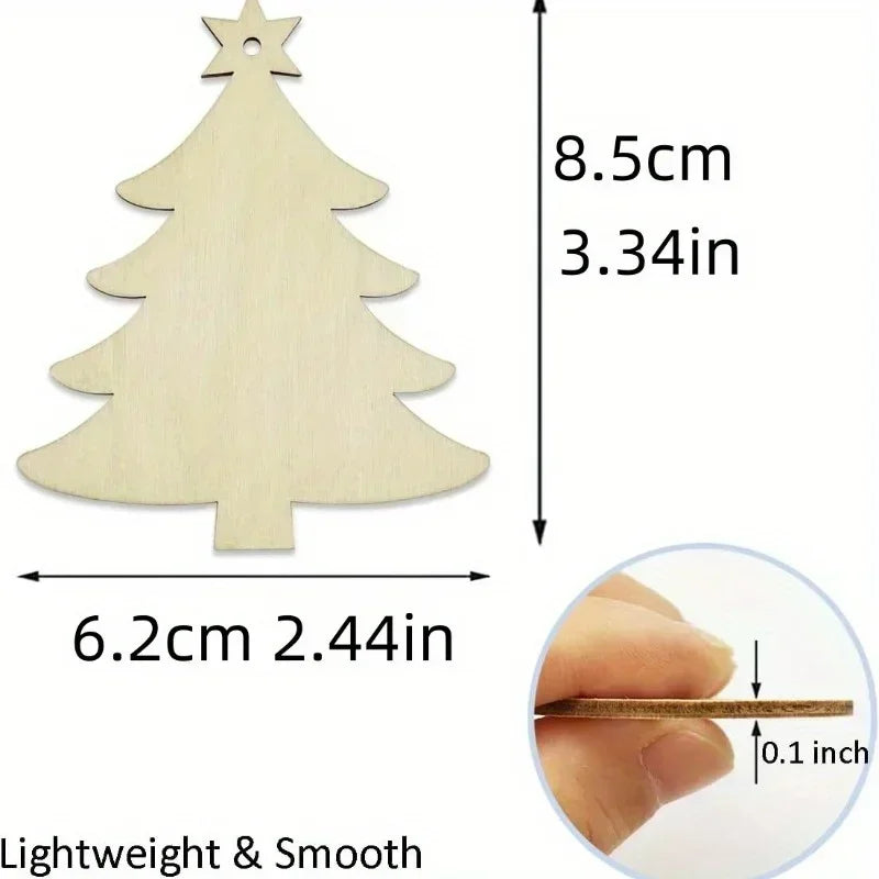 10Pcs Unfinished Wooden Christmas Tree Craft Set for Painting