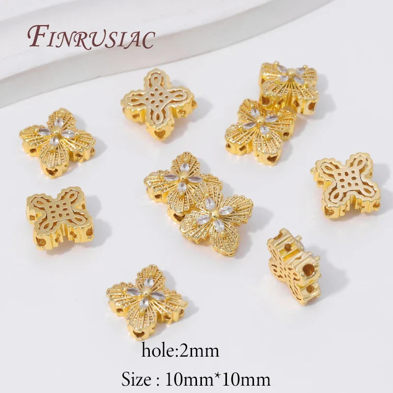 18K Gold Plated Zircon Flower Beads – DIY Jewelry Making