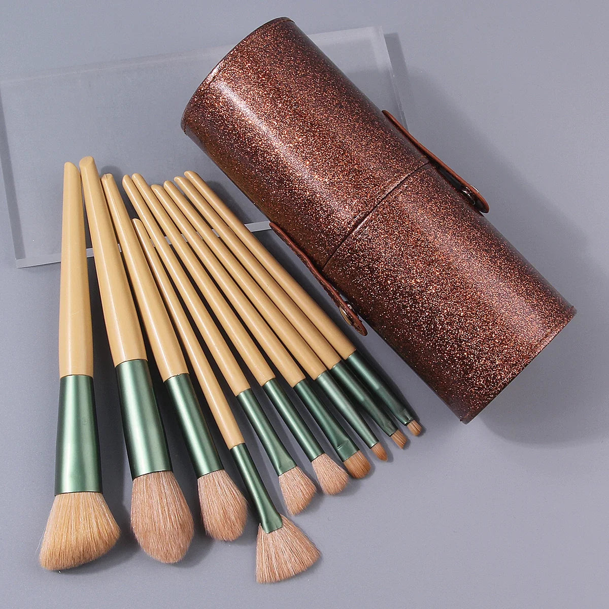 10-Piece Beginner Makeup Brush Set with Glitter Storage Bucket