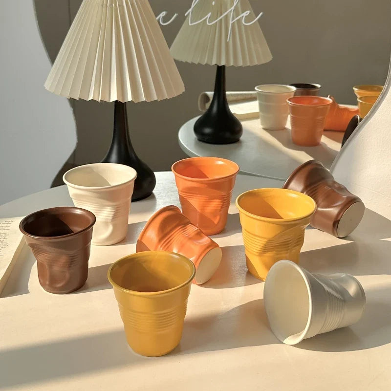 Dopamine Ceramic Coffee Cup | Wrinkle Texture, 4 Colors