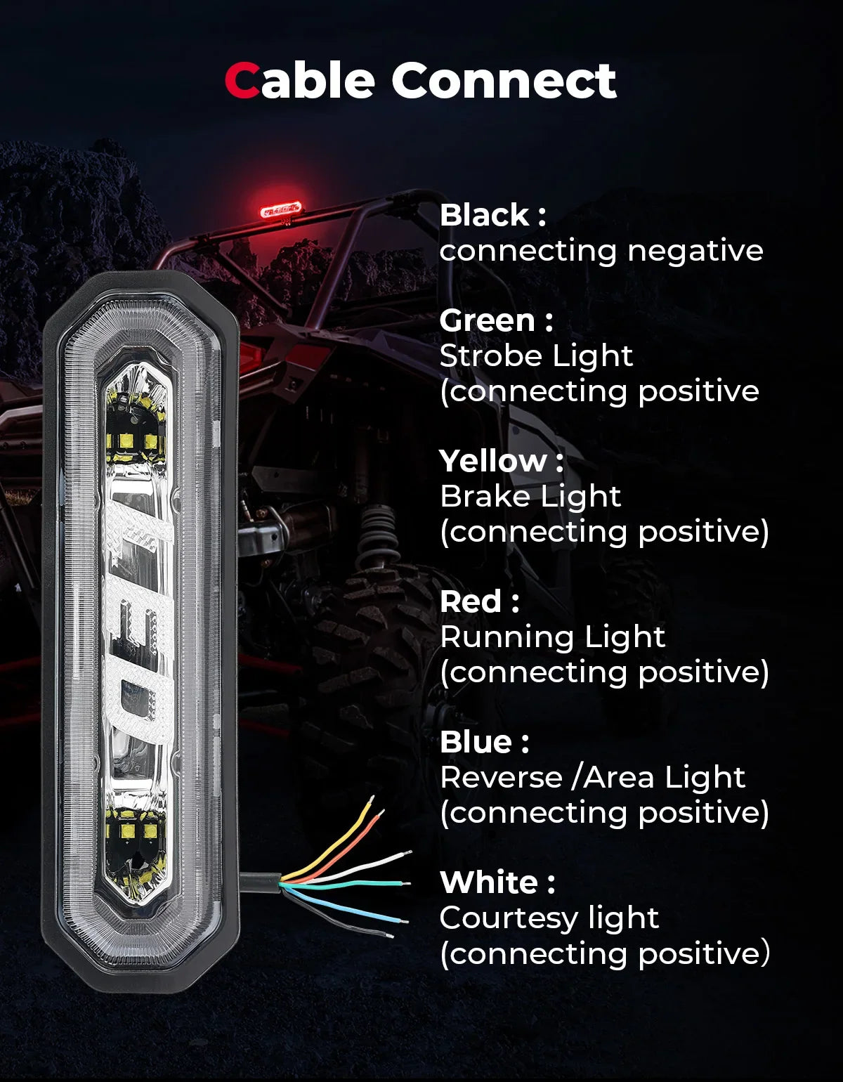UTV LED Chase Light Bar – 5-Mode Brake & Reverse for RZR Can-Am