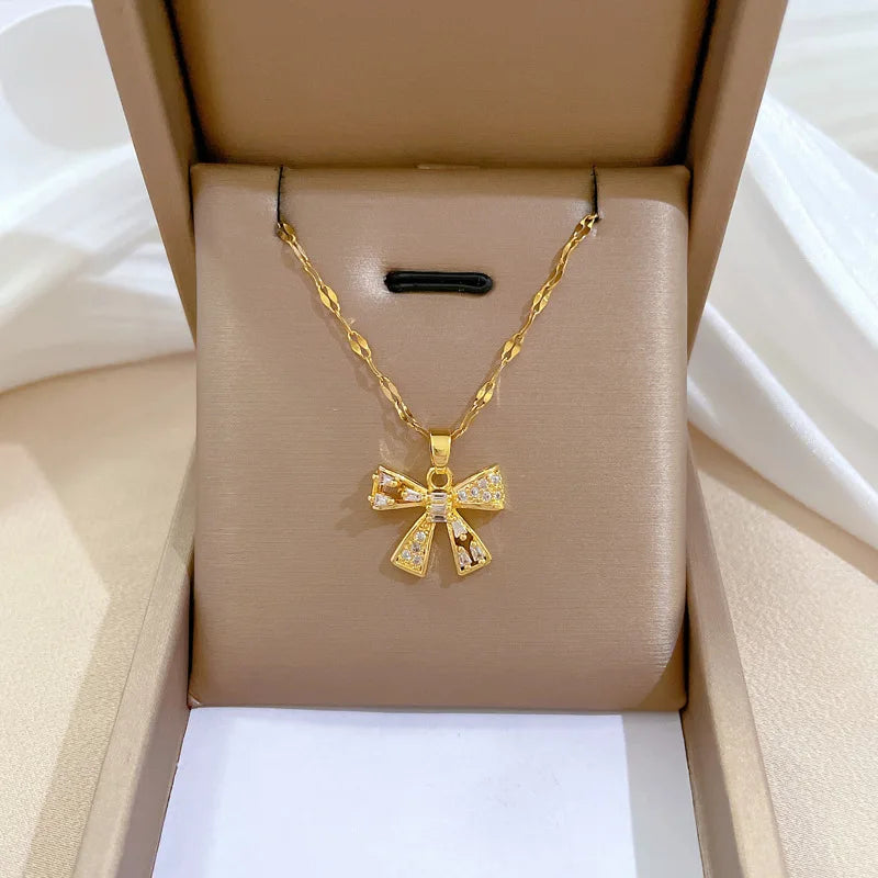 Butterfly Pendant Choker Necklace – Gold Stainless Steel