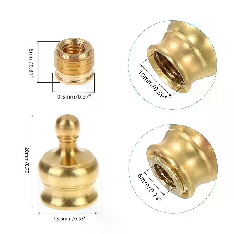 Solid Brass Lamp Shade Screw Cap Nuts & Adapter – 2 Sets