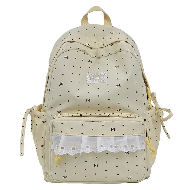 Korean Polka Dot Lace Canvas Backpack for Girls | School
