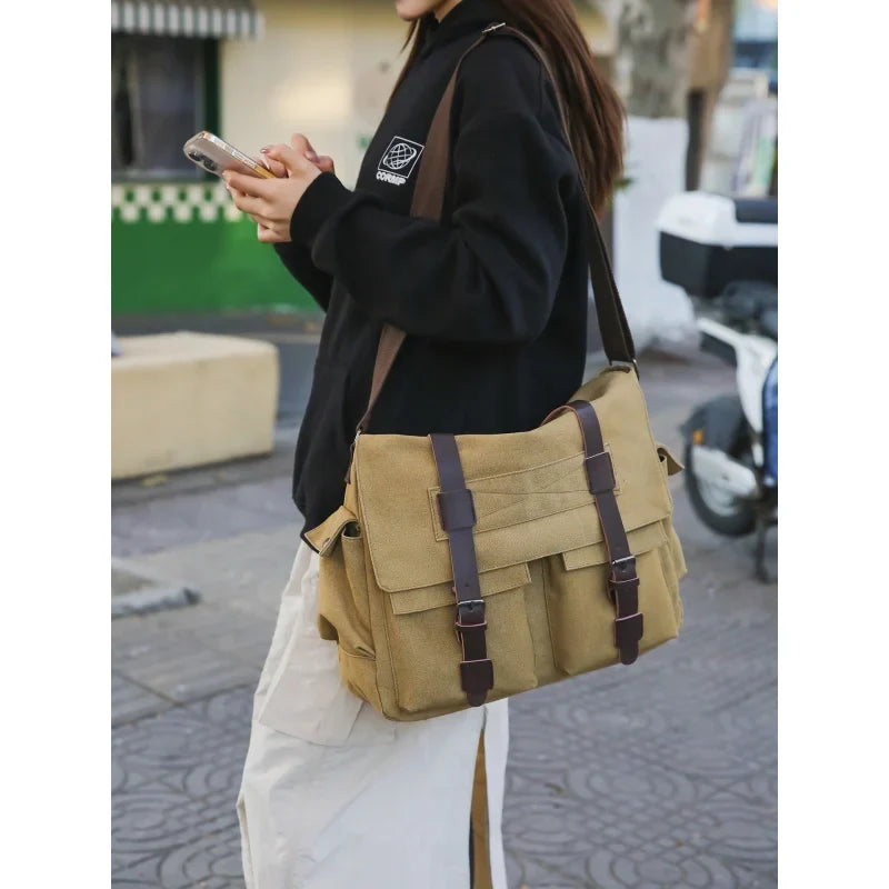 Large Canvas Messenger Bag – College & Work Shoulder Bag