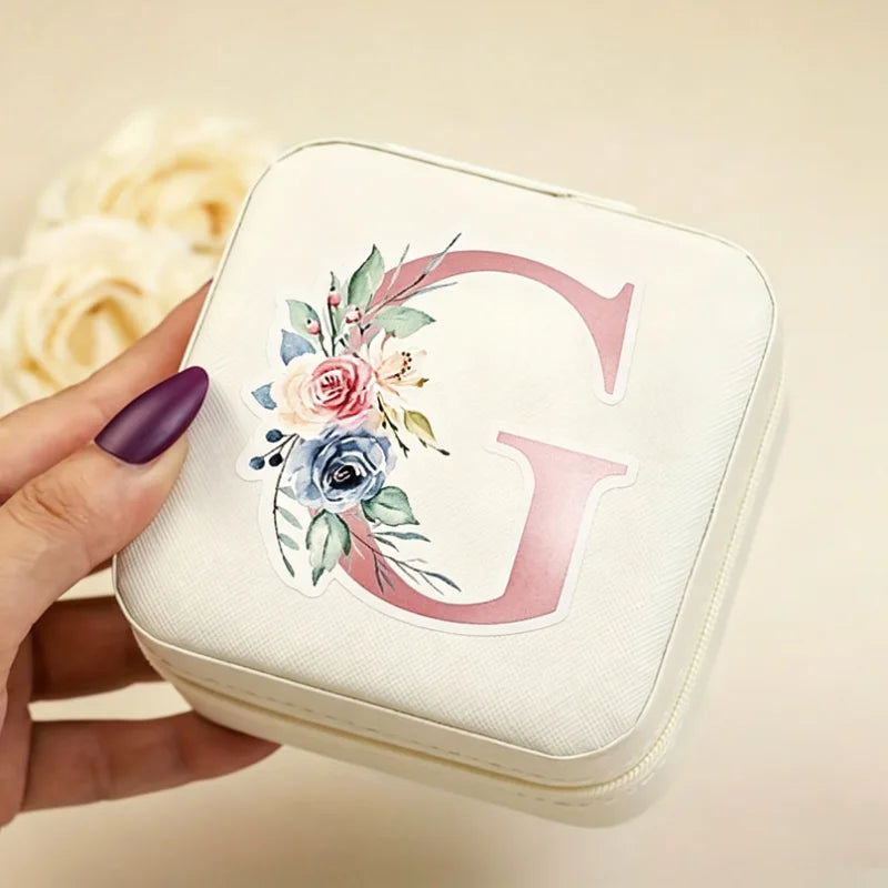 White Floral PU Leather Jewelry Box – A-Z Ring & Earring Organizer