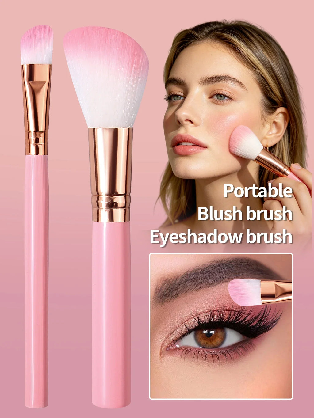 2Pcs Pink Makeup Brush Set – Soft Blush & Eyeshadow Brushes