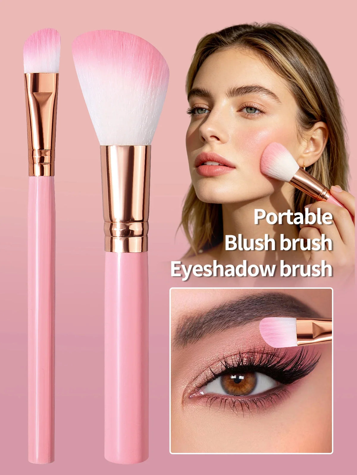 2Pcs Pink Makeup Brush Set – Soft Blush & Eyeshadow Brushes