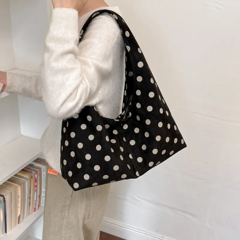 Nixie Faux Suede Polka Dot Tote Bag – Large Shoulder Bag