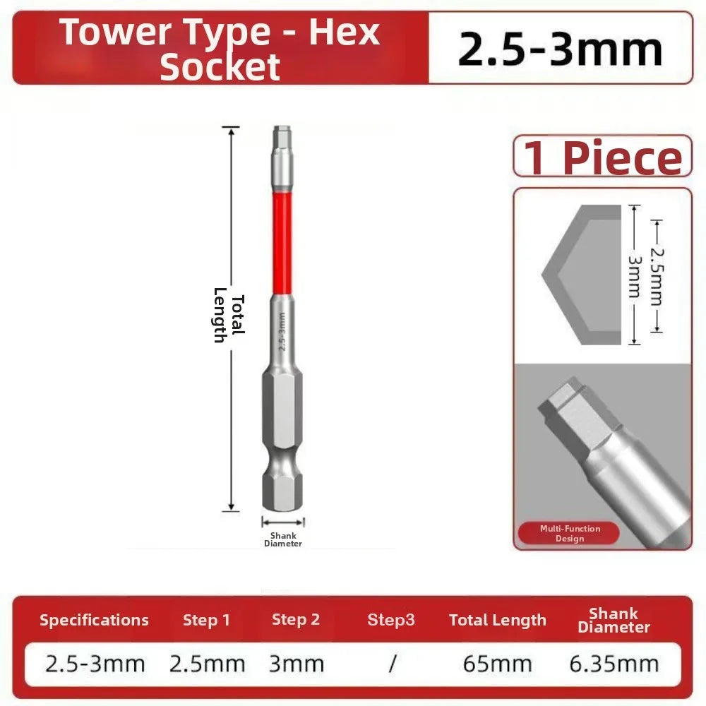 HRC60 Alloy Steel Hex Screwdriver Bit Set – 6.35mm Shank