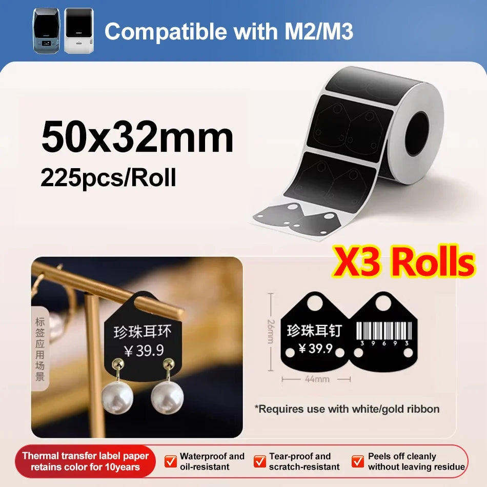 Niimbot M2/M3 Thermal Transfer Black Labels – Multi-Shape Rolls