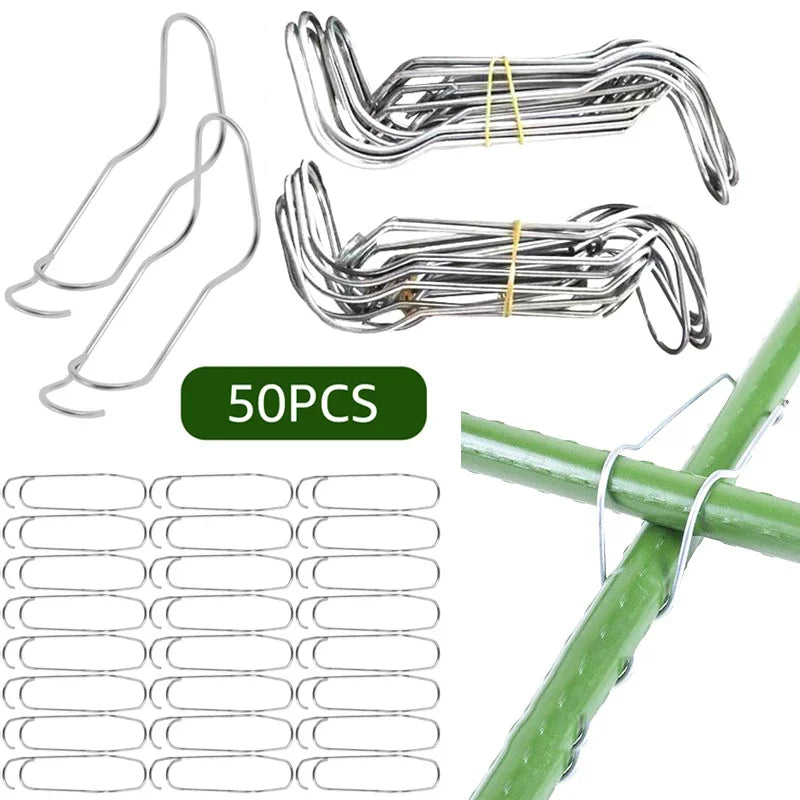 50Pcs Steel Plant Trellis Connecting Buckles & Pole Clips