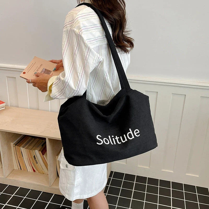 Women's Large Canvas Crossbody Tote Bag | Korean Style Letter