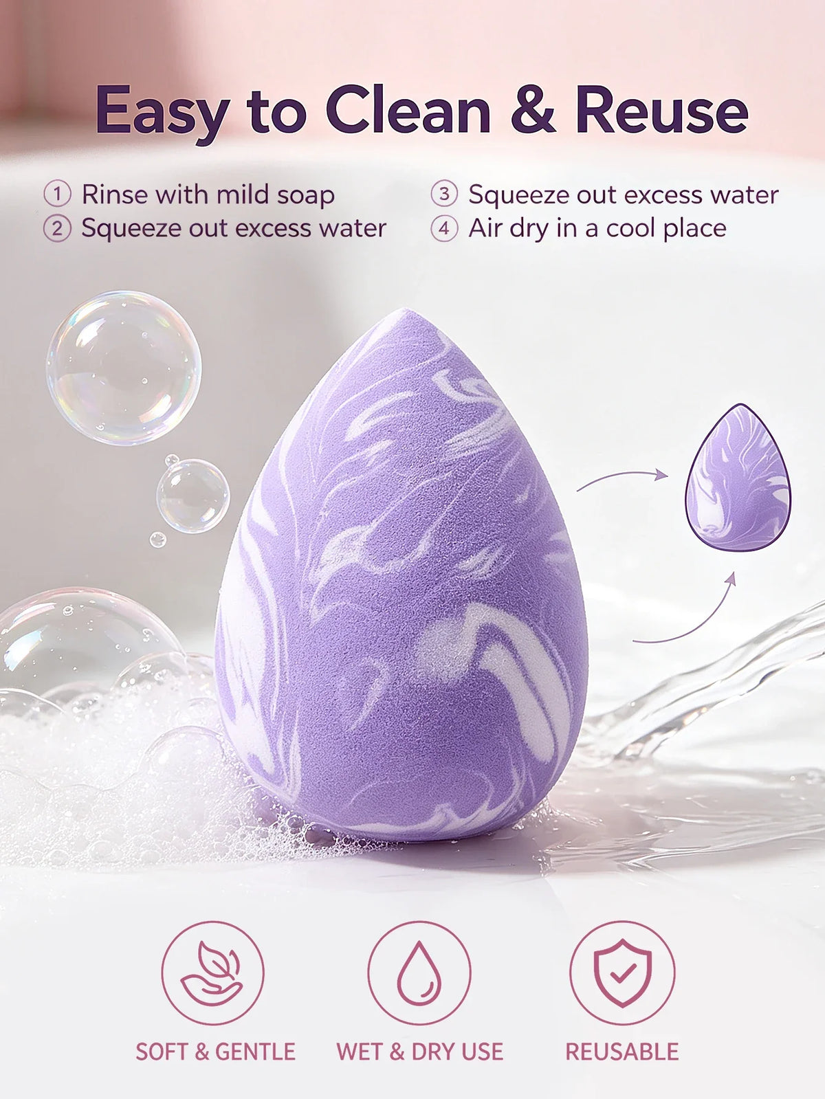 6-Piece Purple Marble Makeup Sponge Set – Latex-Free Blender