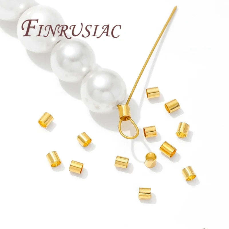 18K Gold Plated Crimp Tube End Beads for Jewelry Making – 100pcs