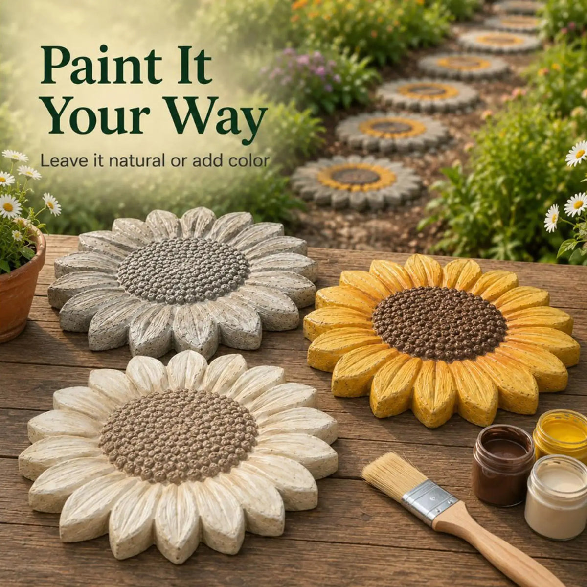Sunflower Concrete Stepping Stone Mold – Reusable Round Paver
