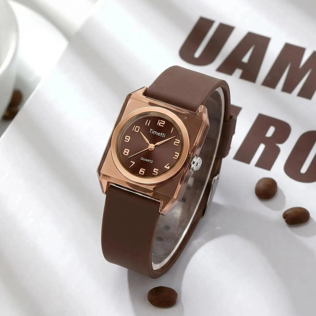 Timetti Women's Square Quartz Watch – Casual Silicone Strap