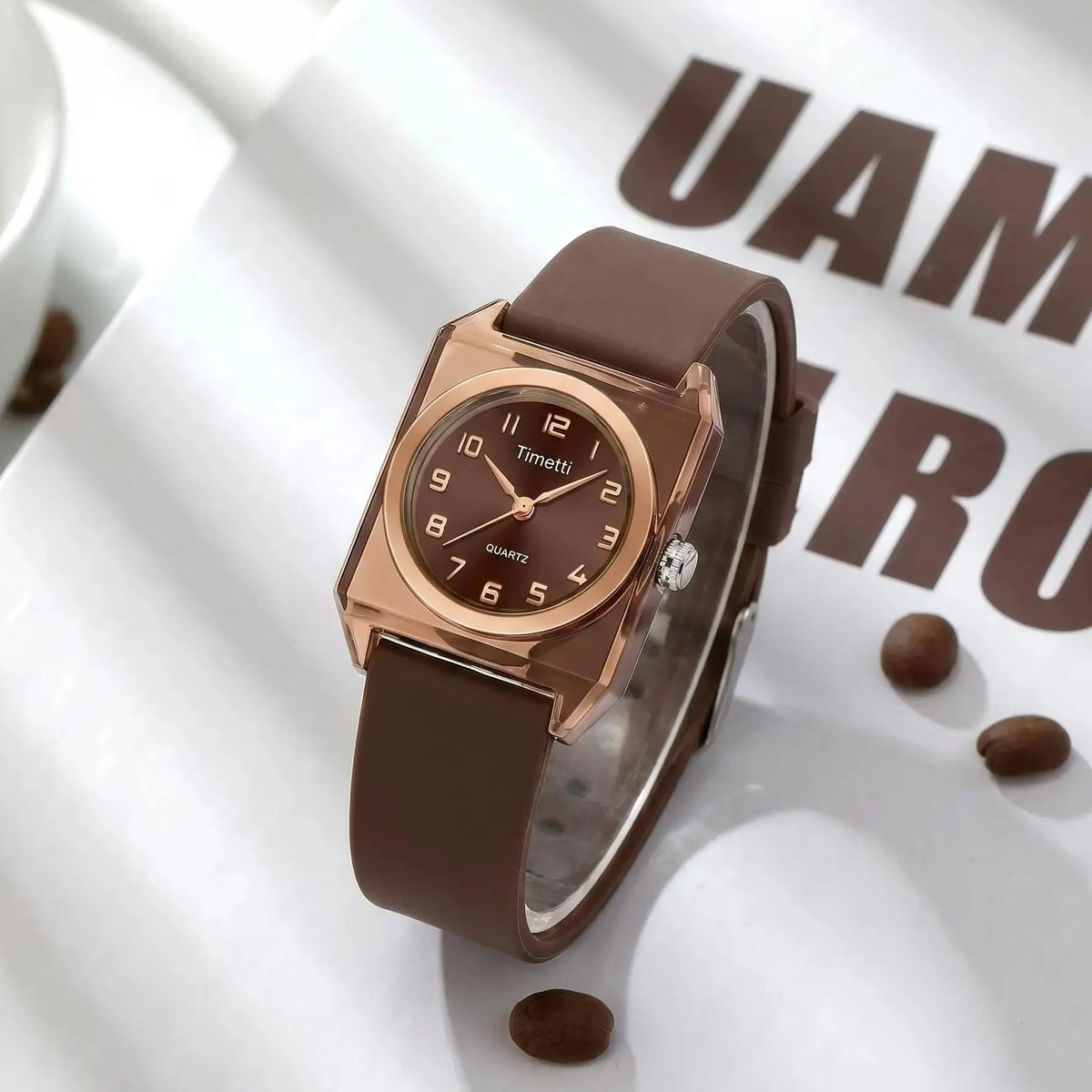 Timetti Women's Square Quartz Watch – Casual Silicone Strap