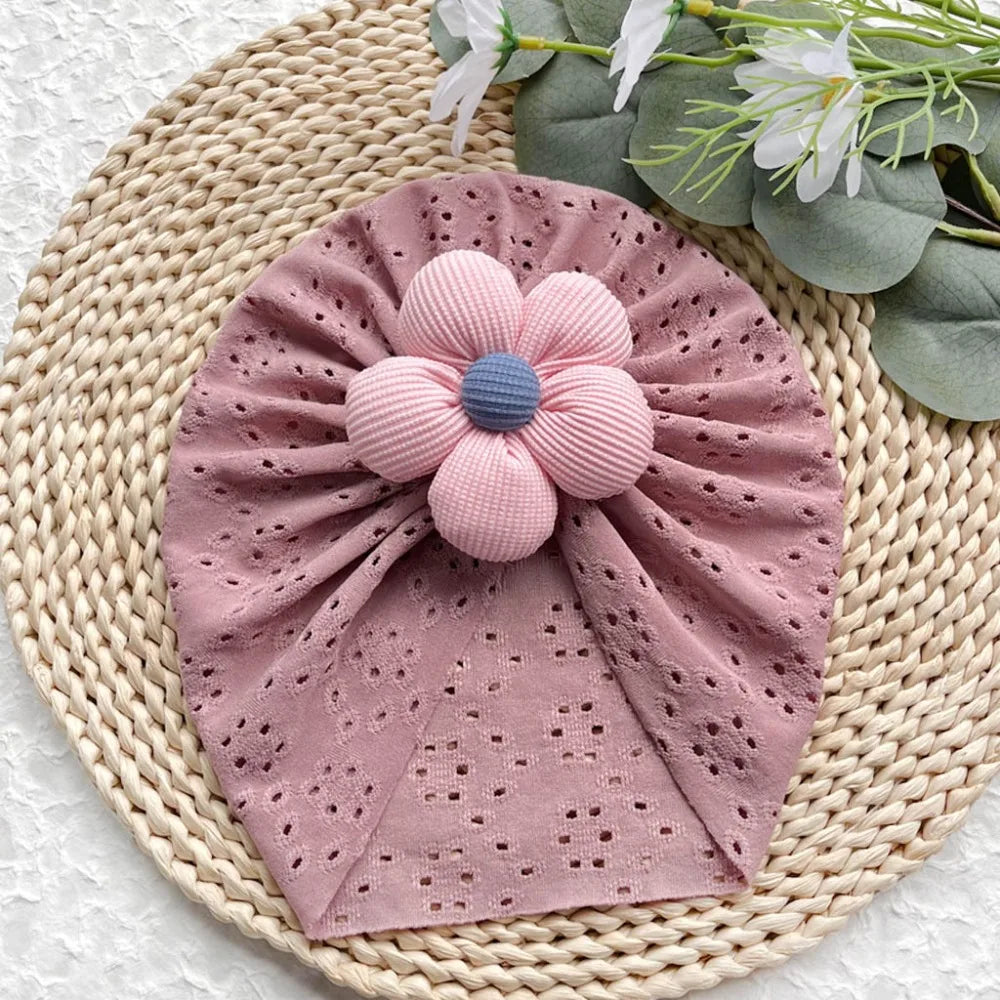 Soft Breathable Baby Girl Flower Knit Hat | Toddler Headwrap