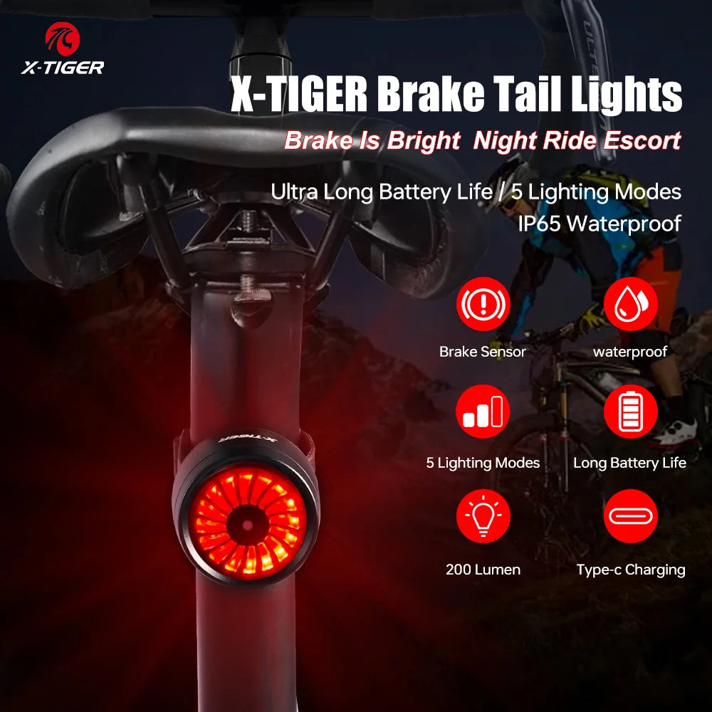 X-TIGER Vortex Bike Tail Light | USB Rechargeable, IP65, 5 Modes