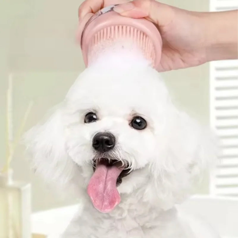 Silicone Pet Bath Brush with Shampoo Dispenser | Dog Grooming