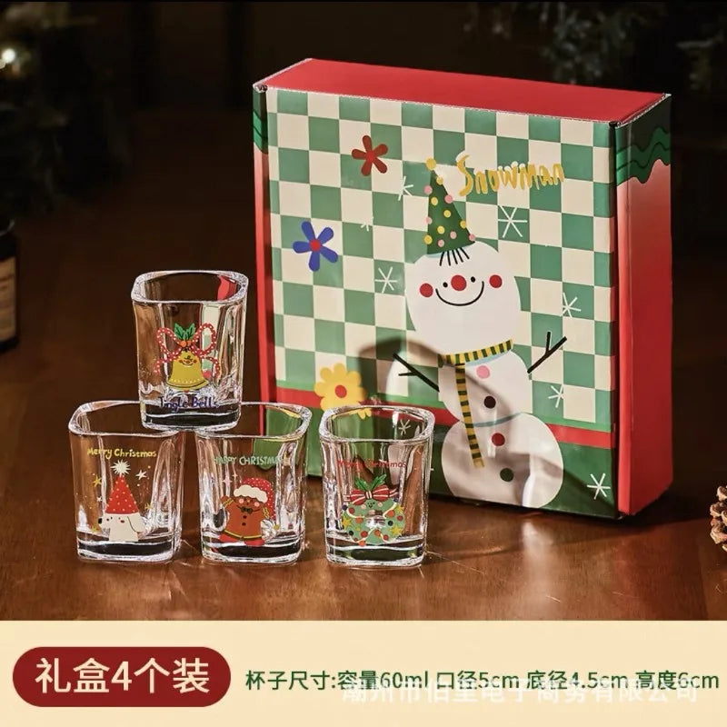 Christmas Cartoon Glass Red Wine Cup Gift Box Set