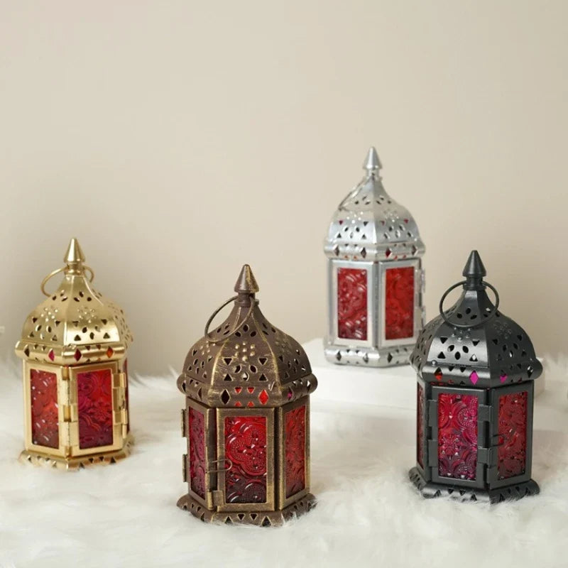 Moroccan Hanging Glass Candle Lantern | Iron Pendant Stand