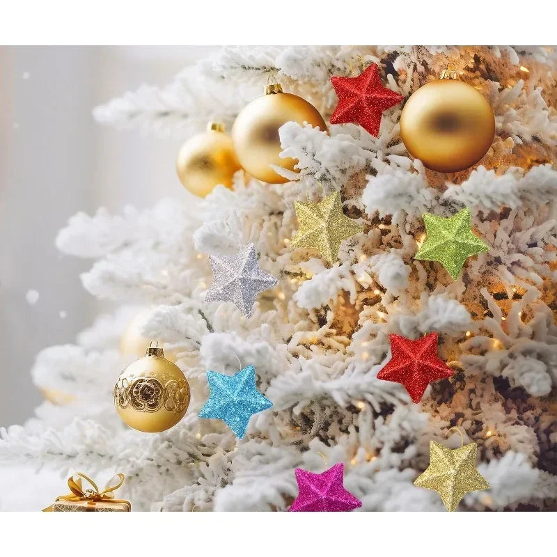 30Pcs Glitter Star Ornaments – Holiday Party Wreath Decor