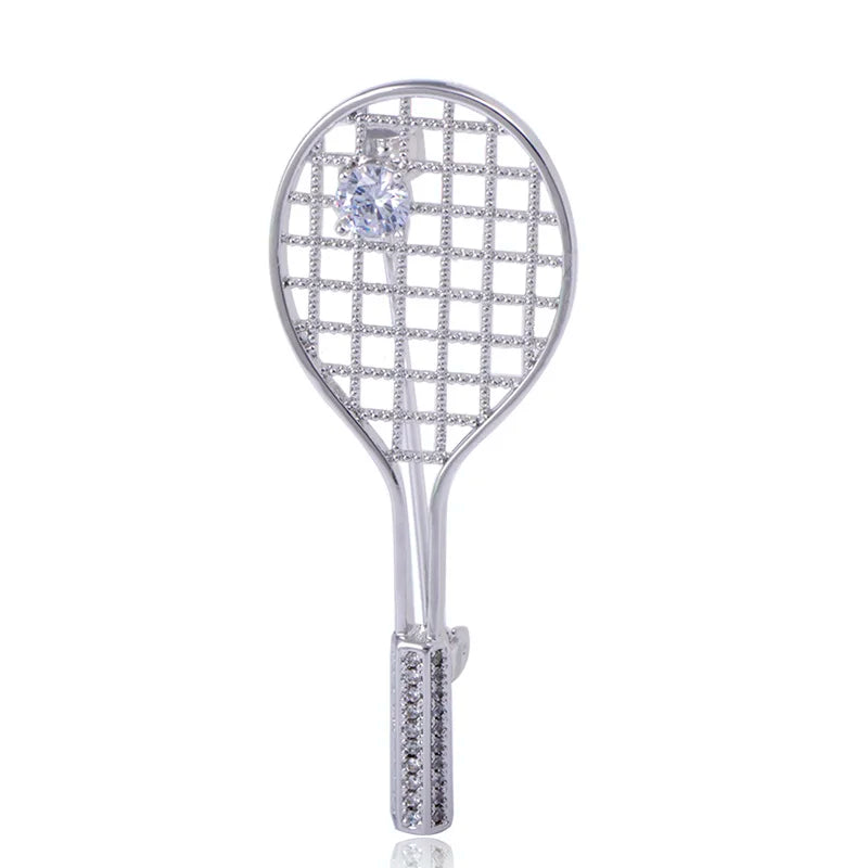 Badminton Racket Brooch – Copper Cubic Zirconia Lapel Pin