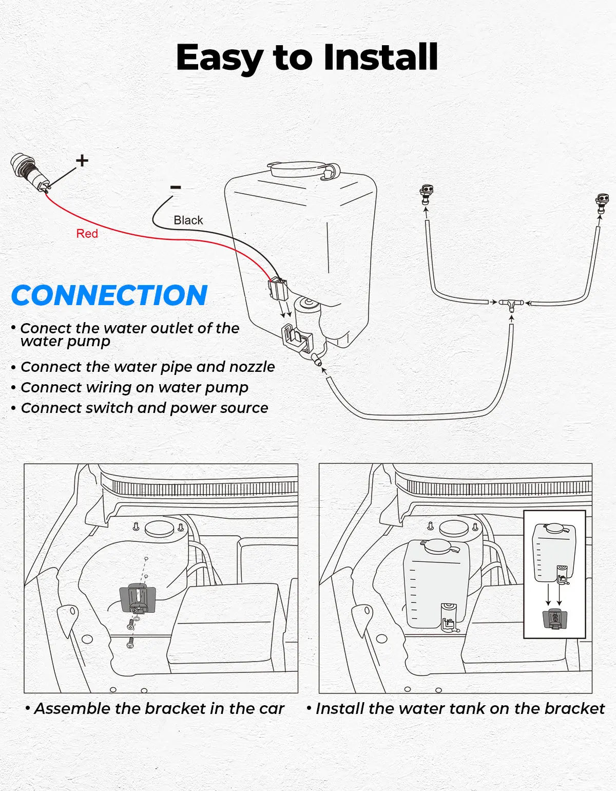 12V Universal Windshield Washer Pump & Reservoir Kit – UTV/ATV