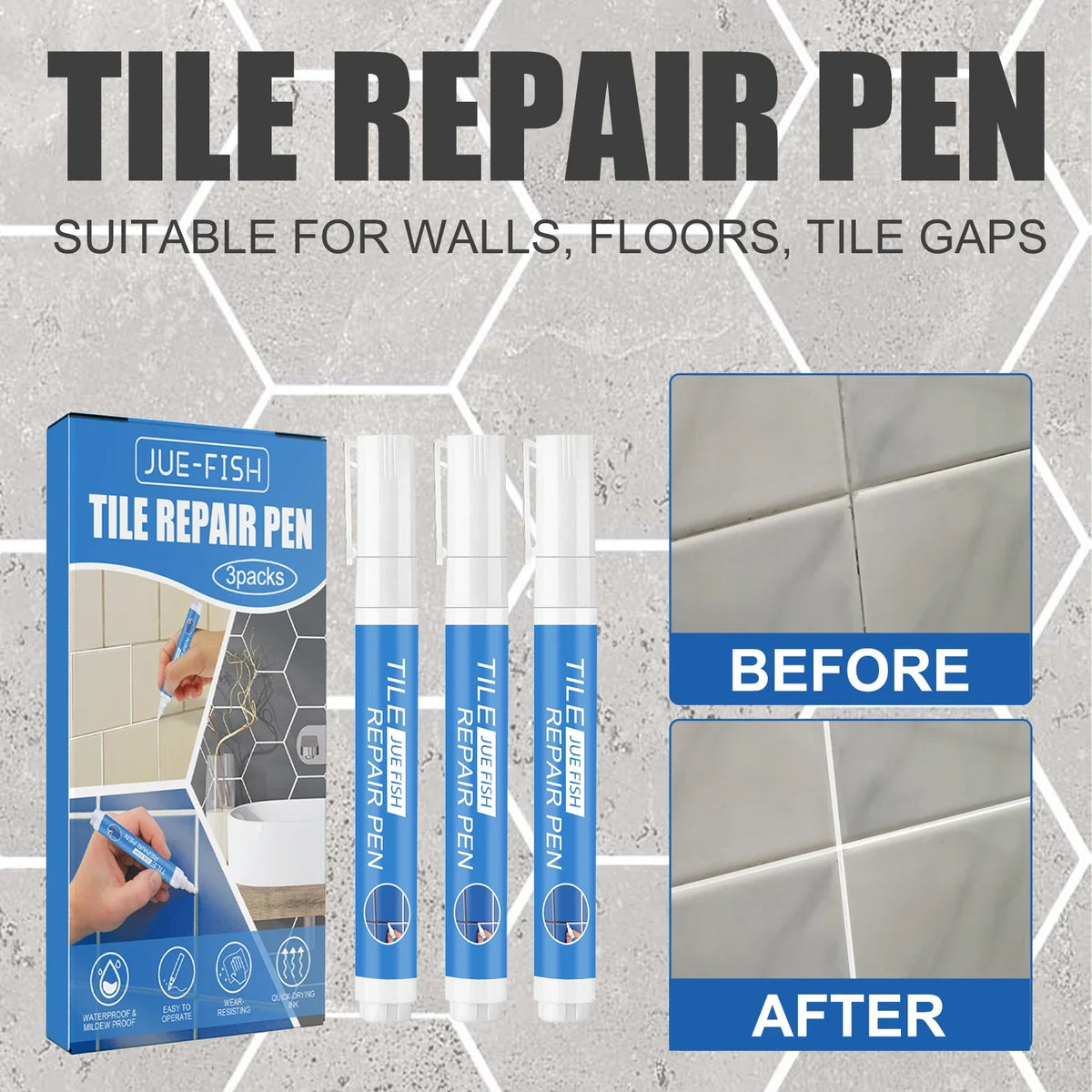 Tile Grout Paint Pen White Waterproof Marker – 3 Pack