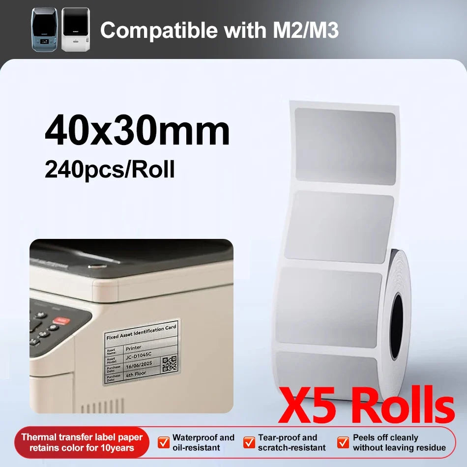 Niimbot M2/M3 Silver Thermal Transfer Labels – 3 or 5 Roll Pack