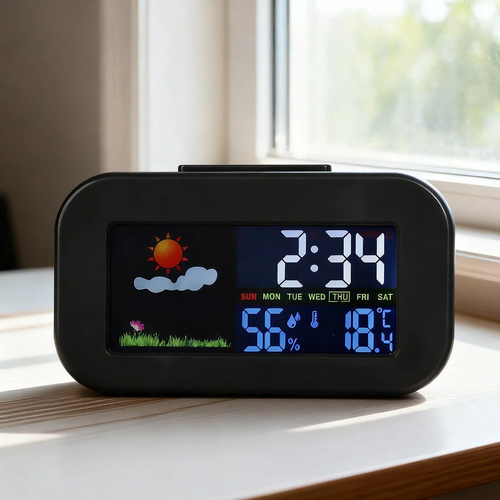 Mini Digital Alarm Clock – Temp, Humidity & Weather Display