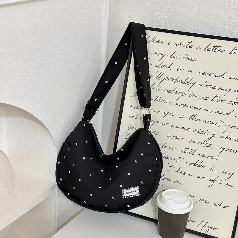 Korean Polka Dot Canvas Shoulder Bag – Large Capacity Tote